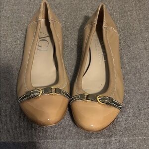 AGL Women's Beige Patent Leather Loafers